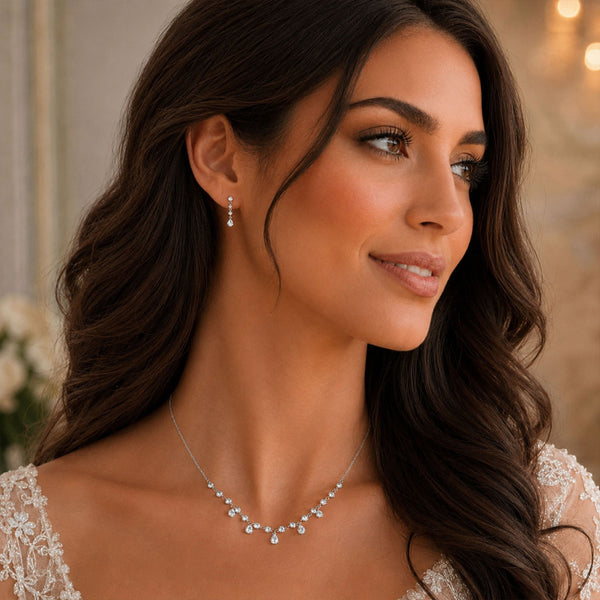 Berry's 18ct White Gold Rub Over Set Diamond Necklet With Five Diamond Drops - Berry's Jewellers