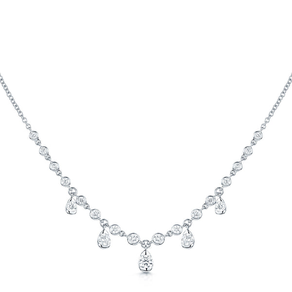 Berry's 18ct White Gold Rub Over Set Diamond Necklet With Five Diamond Drops - Berry's Jewellers
