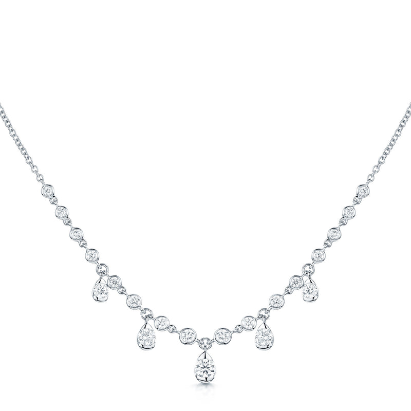 Berry's 18ct White Gold Rub Over Set Diamond Necklet With Five Diamond Drops - Berry's Jewellers