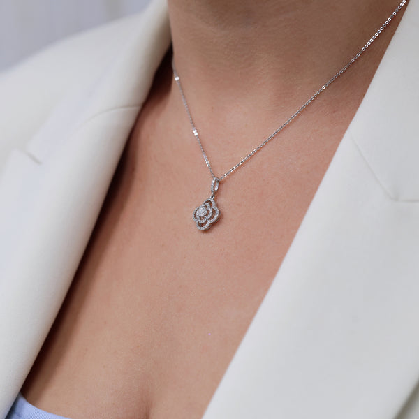 Berry's 18ct White Gold and Round Brilliant Cut Diamond Open Flower Pendant - Berry's Jewellers