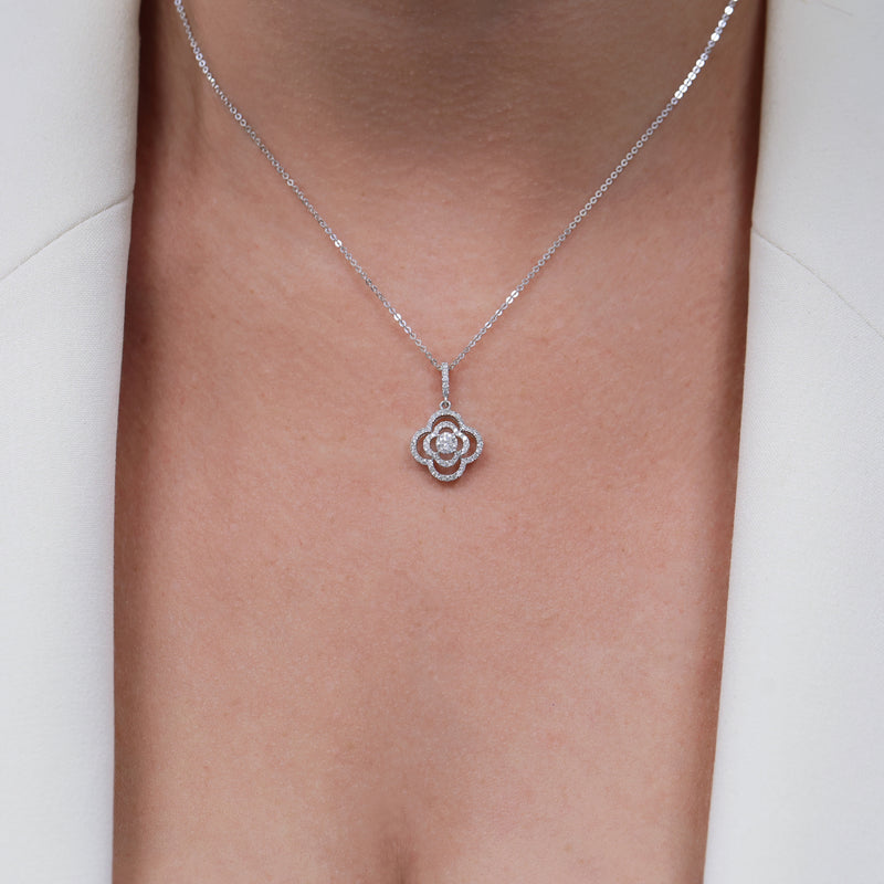 Berry's 18ct White Gold and Round Brilliant Cut Diamond Open Flower Pendant - Berry's Jewellers