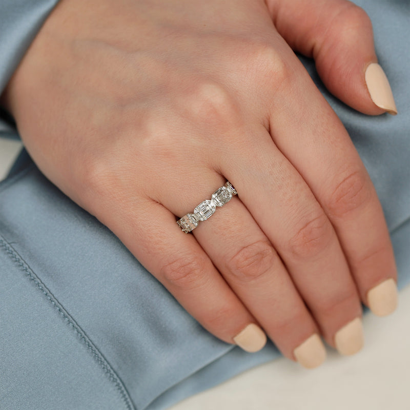 Berry's Platinum Five Stone Baguette and Round Brilliant Diamond Horizontal Cluster Ring - Berry's Jewellers