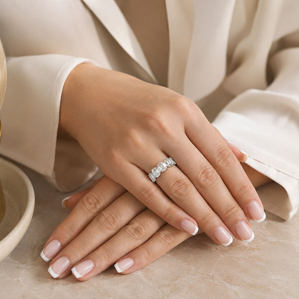 Platinum Five Stone Baguette and Round Brilliant Diamond Vertical Cluster Ring