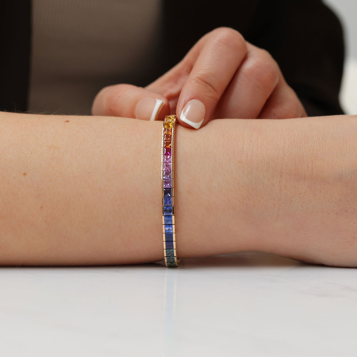 Berry's 18ct Rose Gold Rainbow Sapphire Tennis Bracelet - Berry's Jewellers
