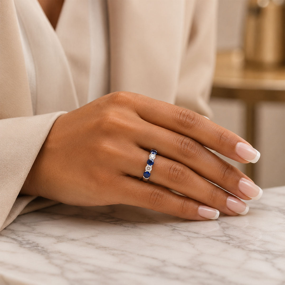 Platinum Sapphire And Diamond Five Stone Eternity Ring