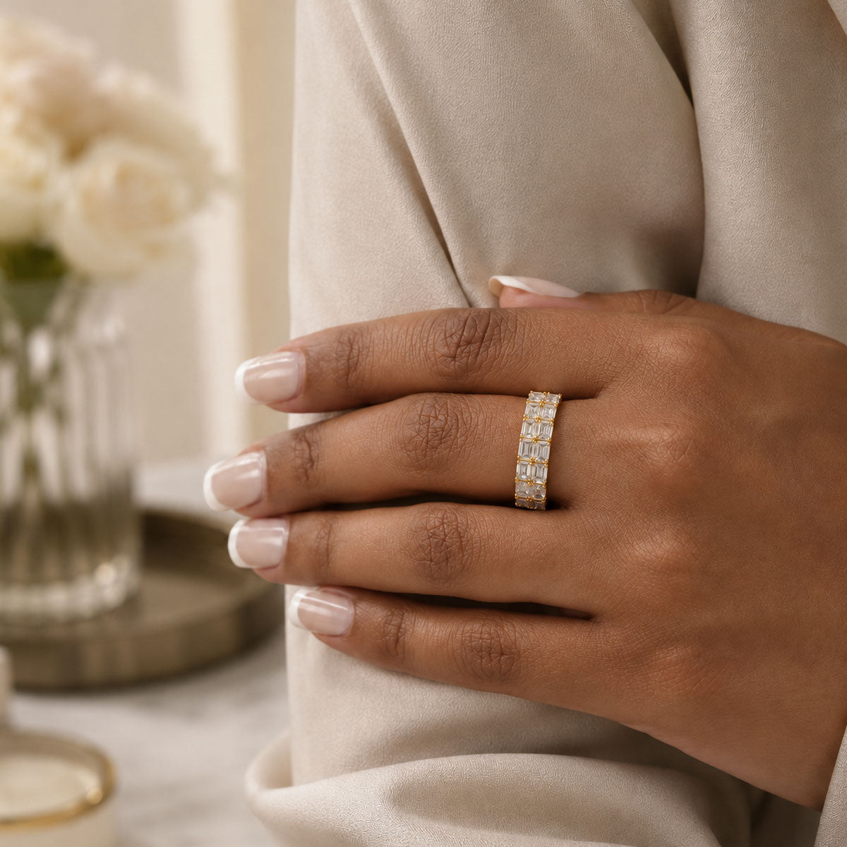 Berry's 18ct Yellow Gold Emerald Cut Diamond Two Row Dress Ring - Berry's Jewellers
