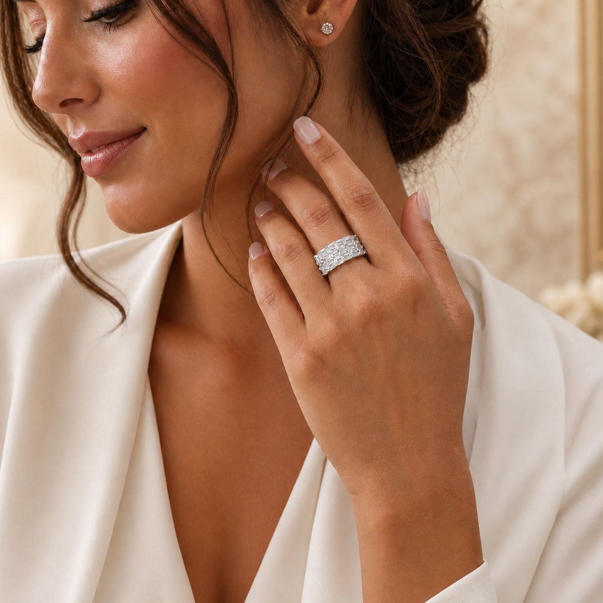 Berry's Platinum Emerald Cut Diamond Four Row Dress Ring - Berry's Jewellers