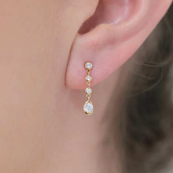 Berry's 18ct Rose Gold Round Brilliant Cut Diamond Drop Earrings In A Rub Over Setting - Berry's Jewellers