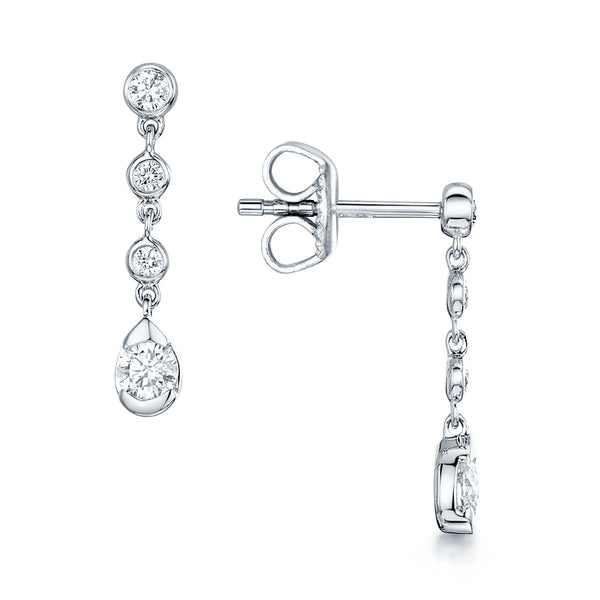 Berry's 18ct White Gold Round Brilliant Cut Diamond Drop Earrings In A Rub Over Setting - Berry's Jewellers