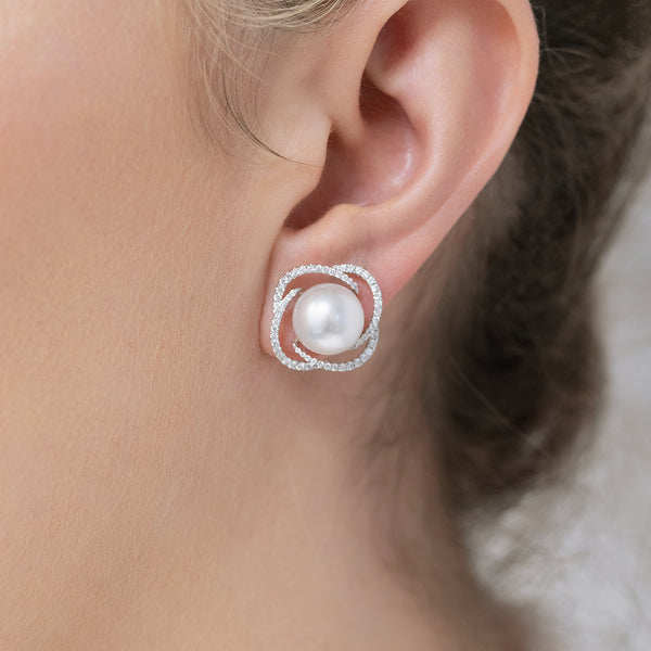 Berry's 18ct White Gold Cultured Pearl & Diamond Earrings - Berry's Jewellers