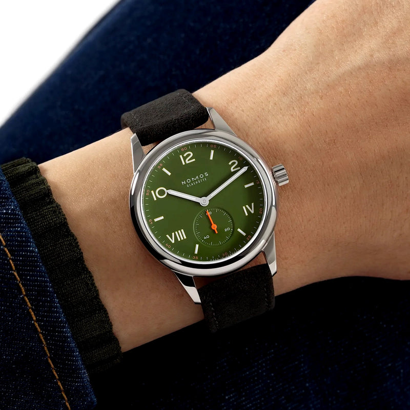 NOMOS Glashütte Club Campus 36mm All Olive Dial Manual-Wind Watch - Berry's Jewellers