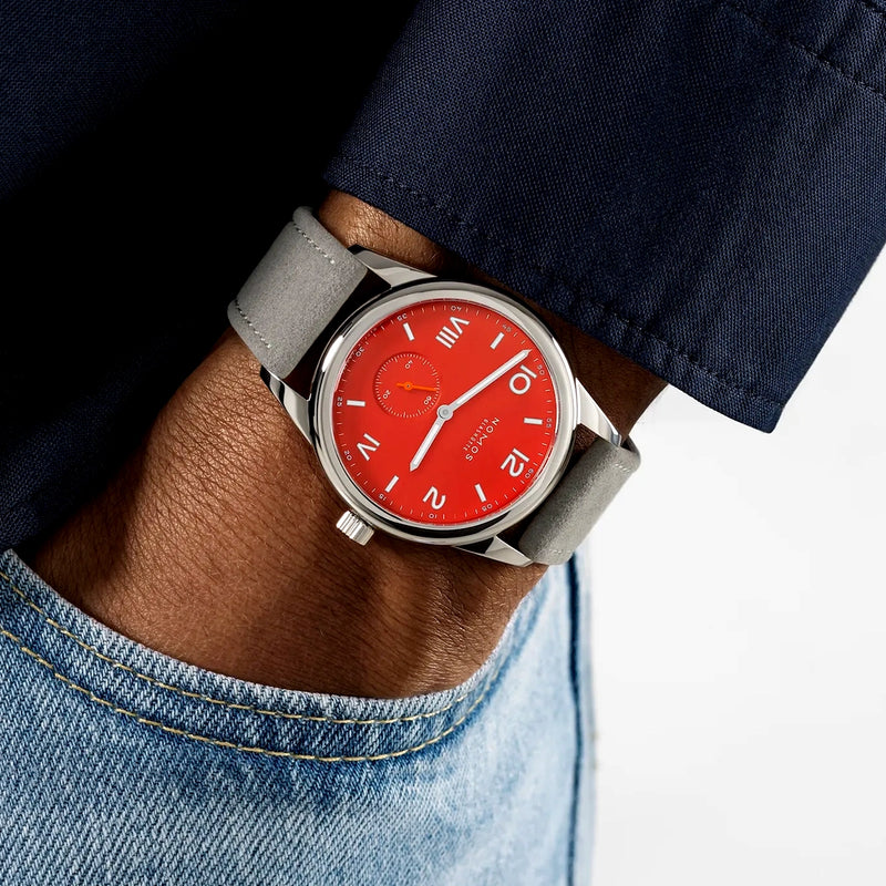 NOMOS Glashütte Club Campus 38.5mm Nonstop Red Dial Manual-Wind Watch - Berry's Jewellers
