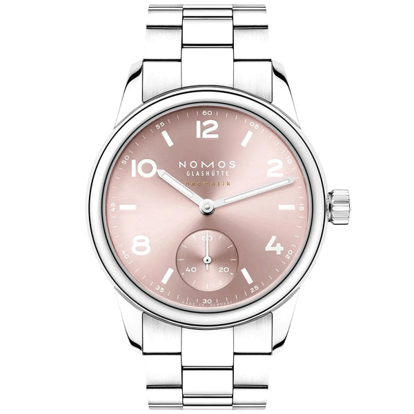 NOMOS Glashütte Club Sport Neomatik 34mm Rose Pink Dial Ladies Bracelet Watch - Berry's Jewellers