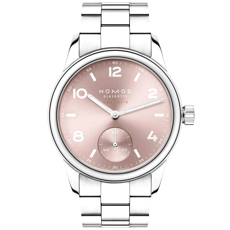 NOMOS Glashütte Club Sport Neomatik 34mm Rose Pink Dial Ladies Bracelet Watch - Berry's Jewellers