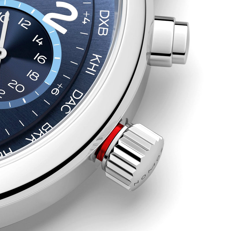 NOMOS Glashütte Club Sport Neomatik Worldtimer 40mm Blue Dial Mens Bracelet Watch - Berry's Jewellers