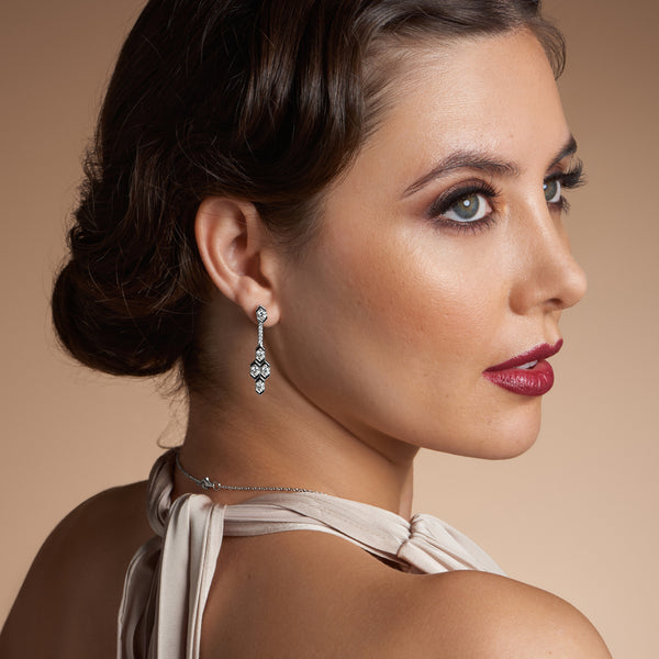 Nouveau Collection 18ct White Gold Full Diamond Drop Earrings