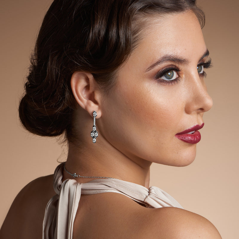 Nouveau Collection 18ct White Gold Full Diamond Drop Earrings