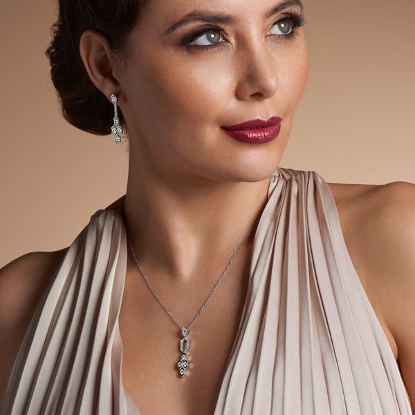 Nouveau Collection 18ct White Gold Full Diamond Pendant