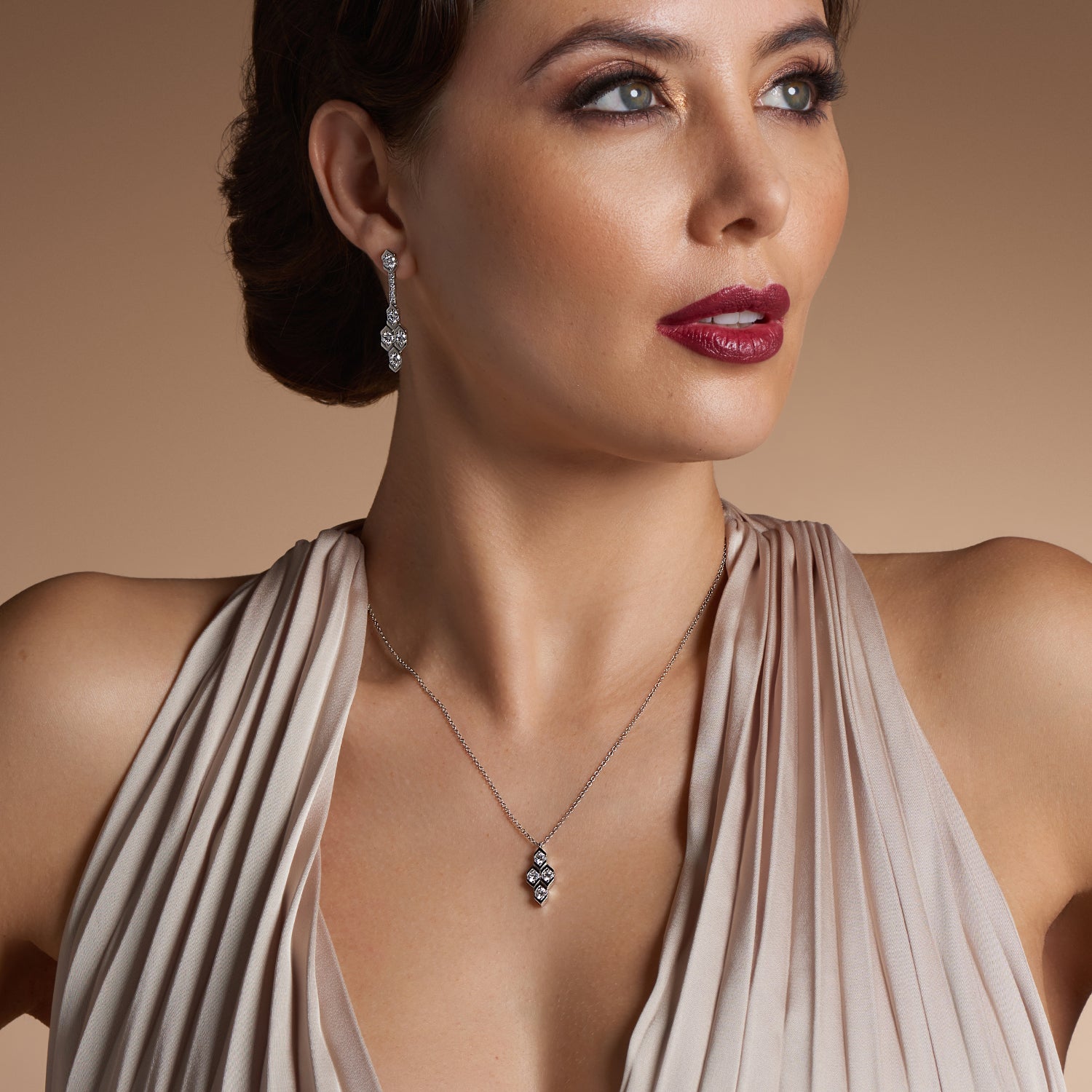 Nouveau Collection 18ct White Gold Four Diamond Drop Pendant