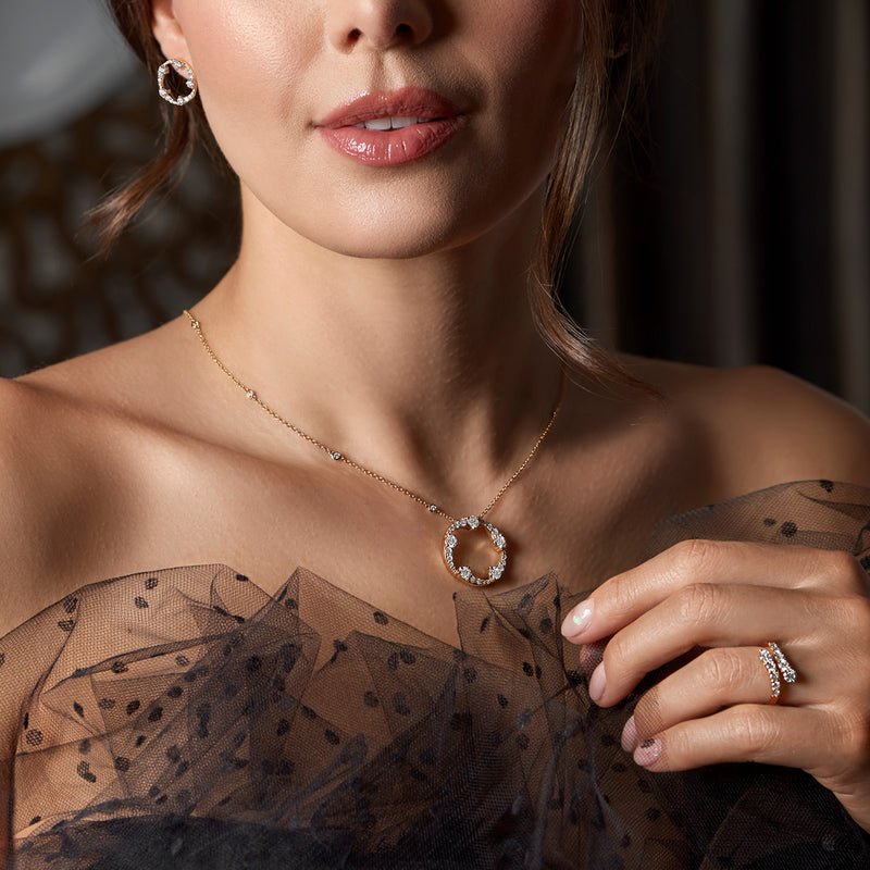 OPEIA Collection 18ct Yellow Gold Diamond Fancy Large Circle Pendant With Chain