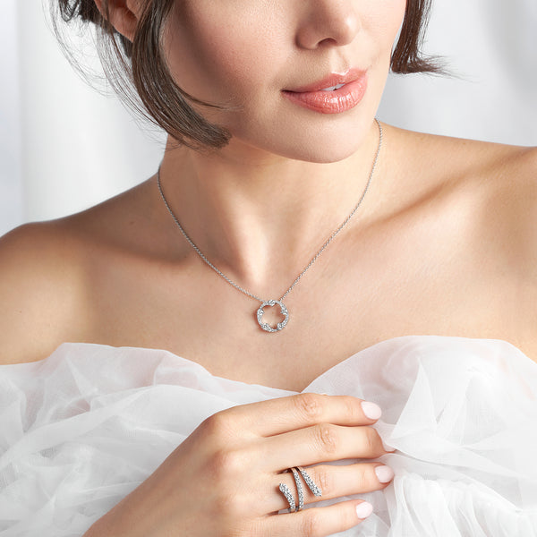 OPEIA Collection 18ct White Gold Diamond Fancy Circle Pendant With Chain