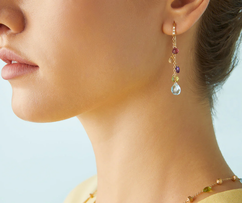 Marco Bicego Paradise 18ct Yellow Gold Multicoloured Stone And Diamond Drop Earrings - Berry's Jewellers