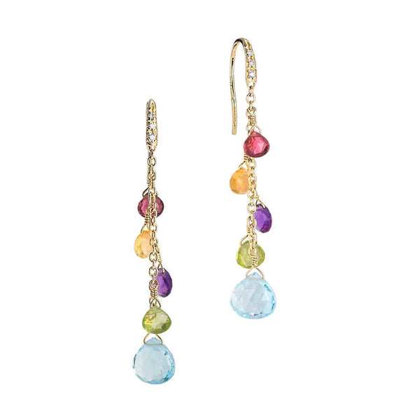 Marco Bicego Paradise 18ct Yellow Gold Multicoloured Stone And Diamond Drop Earrings - Berry's Jewellers