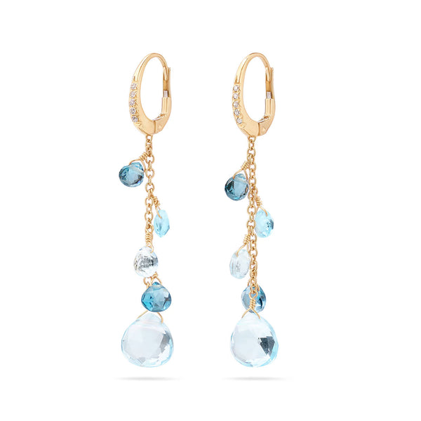 Marco Bicego Paradise 18ct Yellow Gold Blue Topaz & Diamond Set Drop Earrings - Berry's Jewellers