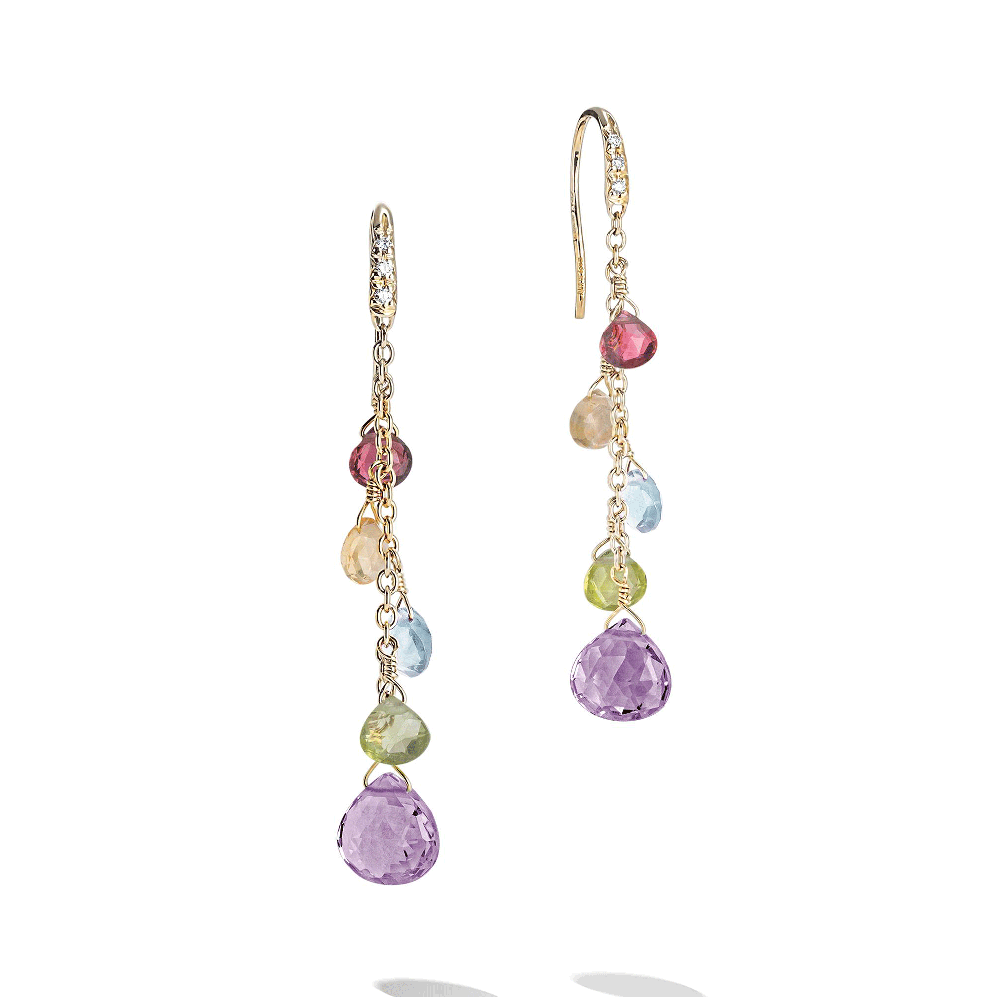 Paradise 18ct Yellow Gold Multicoloured Stone And Diamond Drop Earrings