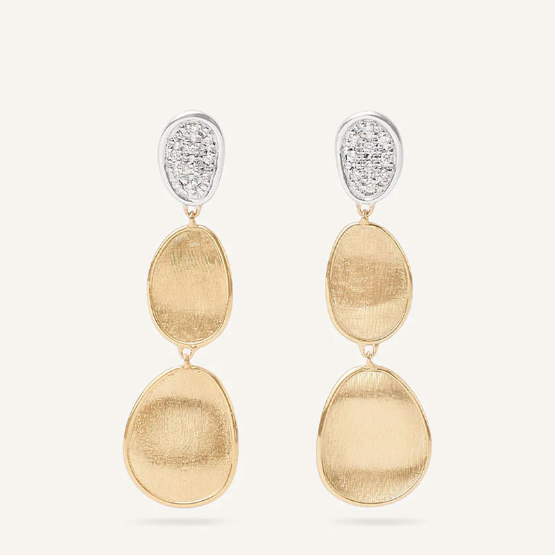 Marco Bicego Lunaria 18ct Yellow Gold Pave Diamond Set Drop Earrings - Berry's Jewellers
