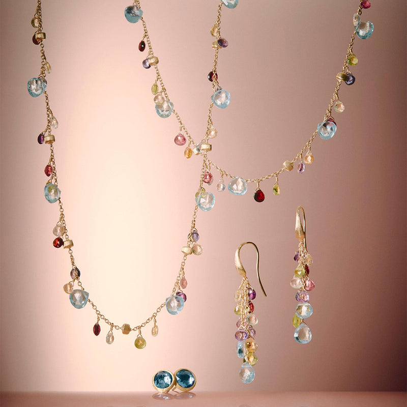 Marco Bicego Paradise 18ct Yellow Gold Multicoloured Stone Drop Earrings - Berry's Jewellers