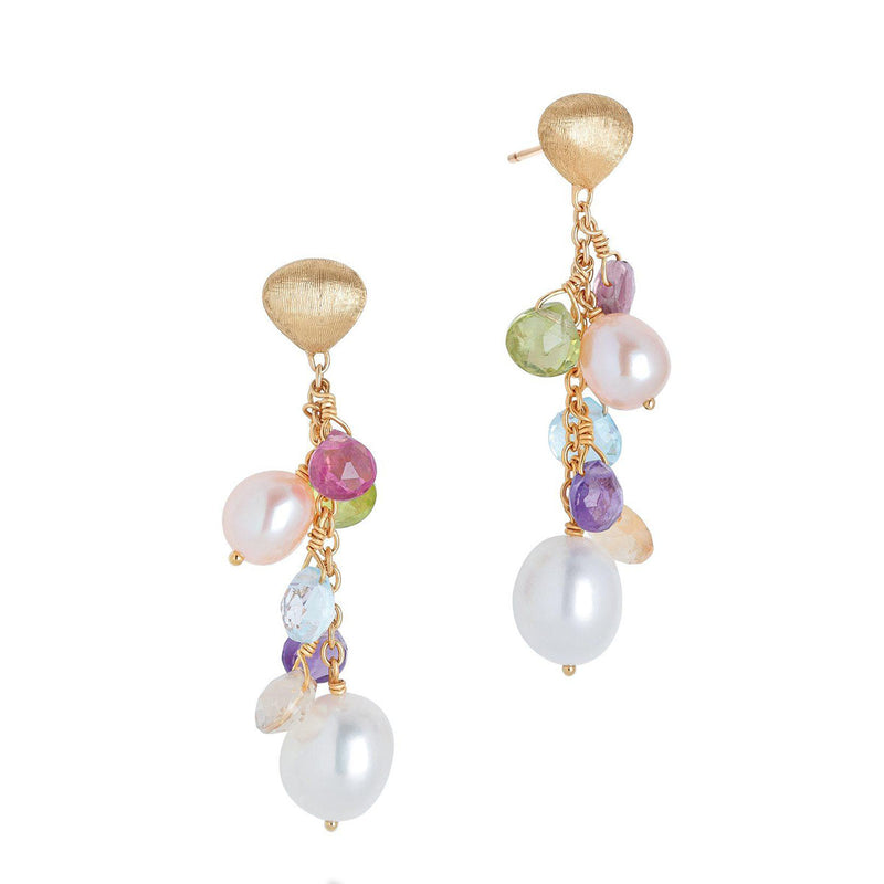 Marco Bicego Paradise 18ct Yellow Gold Multicoloured Gemstone & Pearl Earrings - Berry's Jewellers