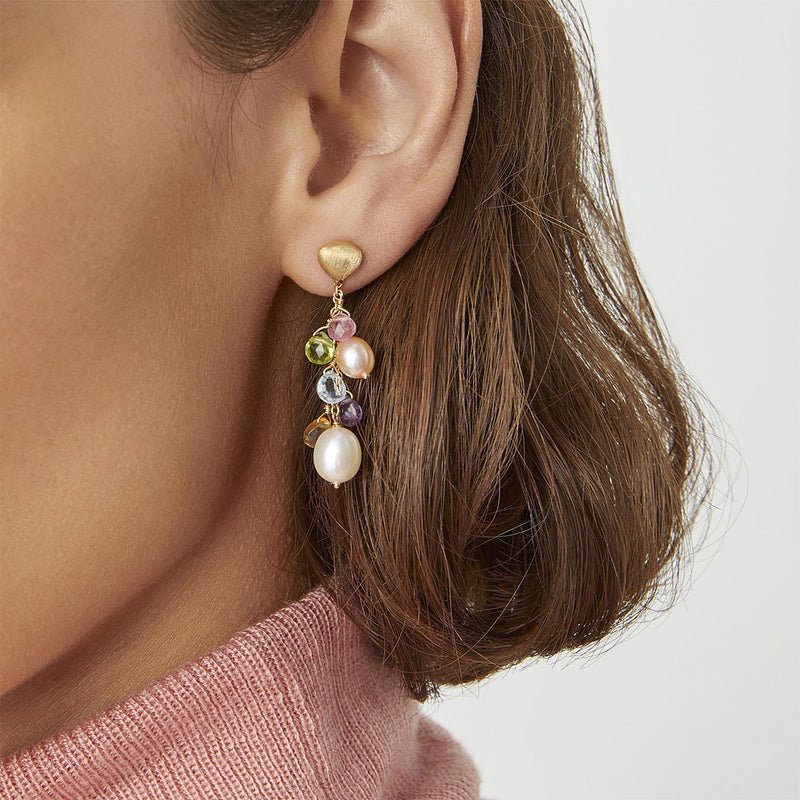 Marco Bicego Paradise 18ct Yellow Gold Multicoloured Gemstone & Pearl Earrings - Berry's Jewellers