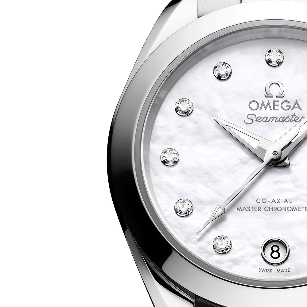 OMEGA Seamaster Aqua Terra 30mm White Mother of Pearl Diamond Dial Watch - Berry's Jewellers