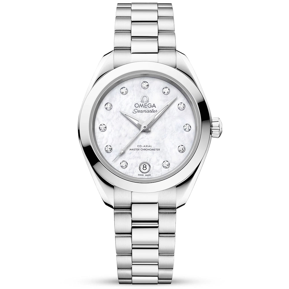 Seamaster Aqua Terra 30mm White Mother of Pearl Diamond Dial Watch