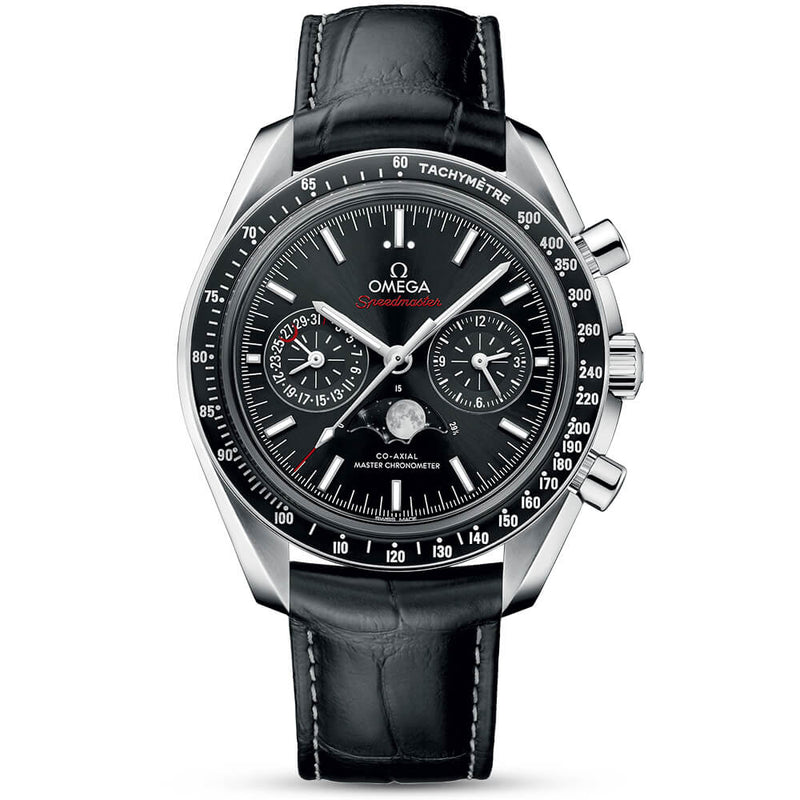 Speedmaster Moonphase 44.25mm Black Dial Chronograph Strap Watch