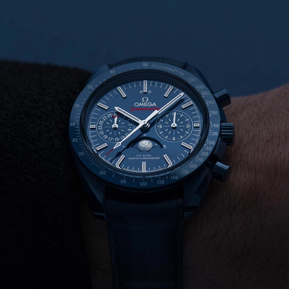 OMEGA Speedmaster Moonphase 44.25mm Blue Ceramic Chronograph Strap Watch - Berry's Jewellers