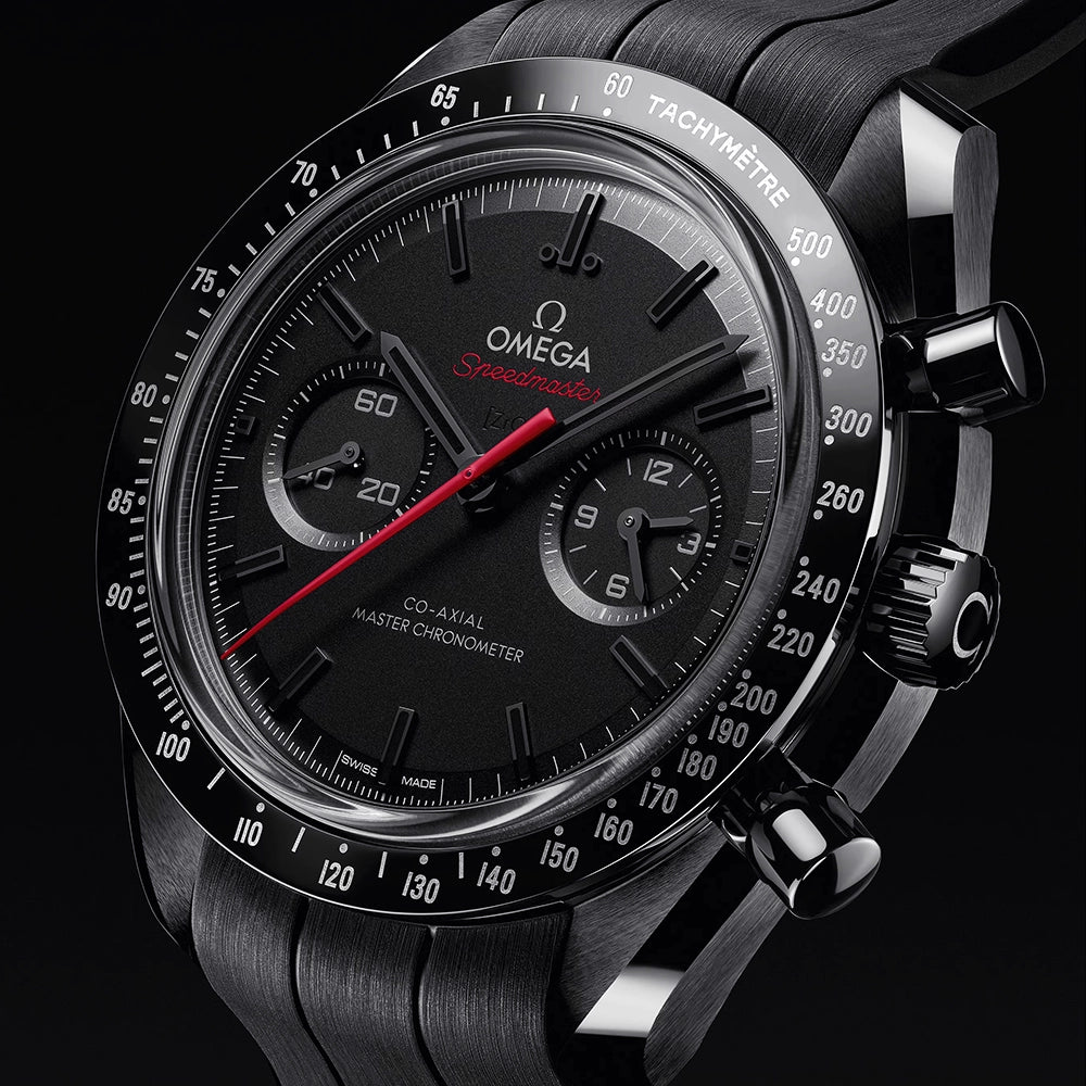 OMEGA Speedmaster "Dark Side of the Moon" Black/Red Dial Rubber Strap Watch - Berry's Jewellers