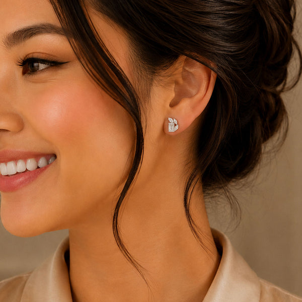 Berry's 18ct White Gold Emerald Cut And Marquise Diamond Stud Earrings - Berry's Jewellers