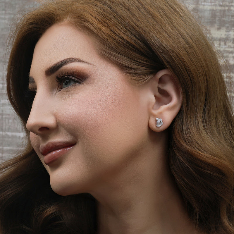 Berry's 18ct White Gold Emerald Cut And Marquise Diamond Stud Earrings - Berry's Jewellers