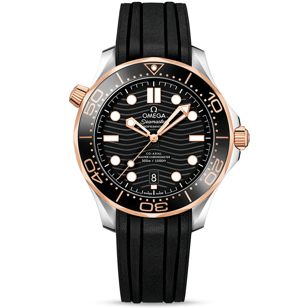 Seamaster Diver 300m 42mm Black Dial Two-Tone Rubber Strap Watch