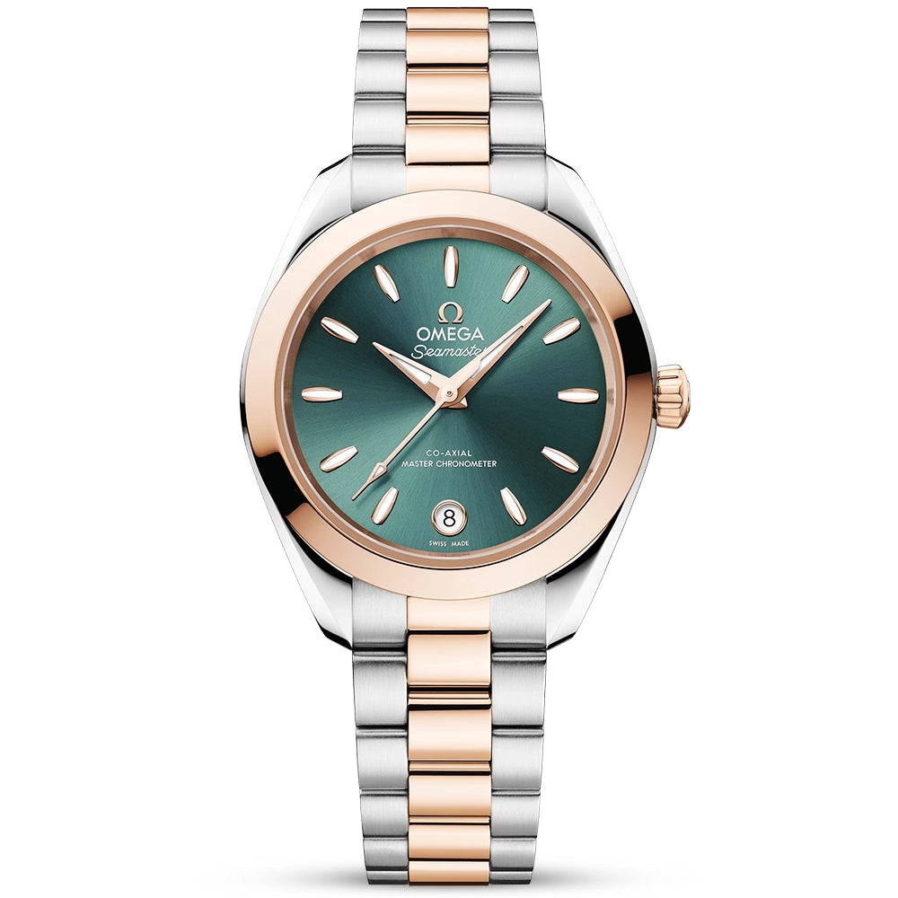 OMEGA Seamaster Aqua Terra 30mm Two-Tone Green Sunray Dial Watch - Berry's Jewellers