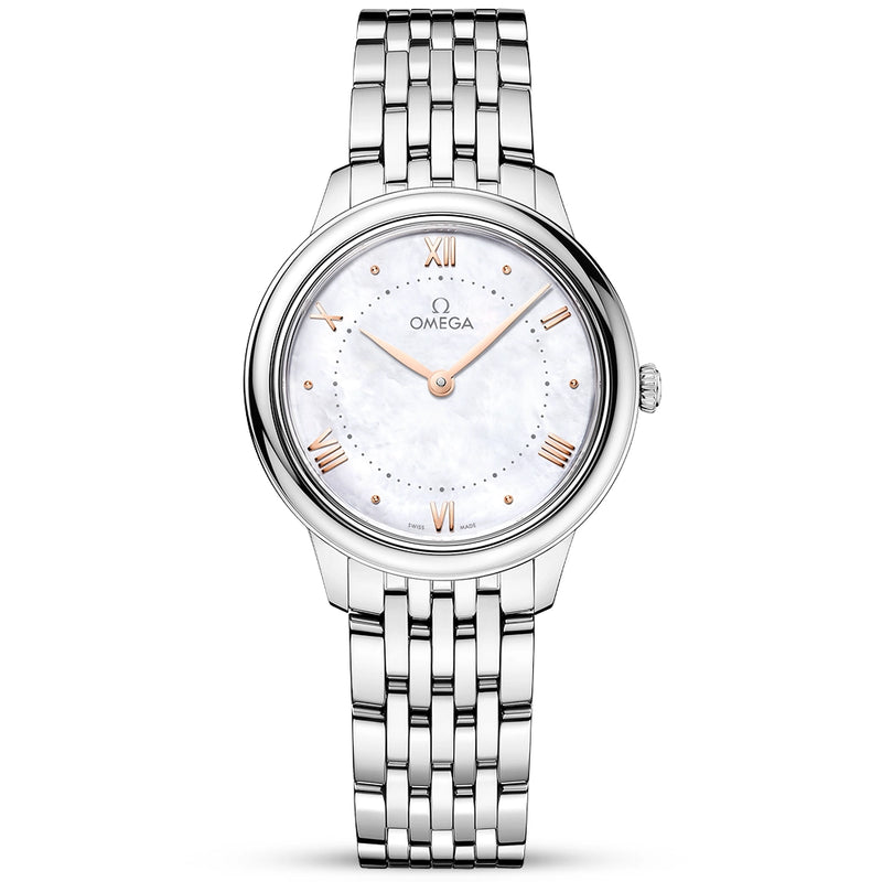 OMEGA De Ville Prestige 30mm White Mother of Pearl Dial Bracelet Watch - Berry's Jewellers