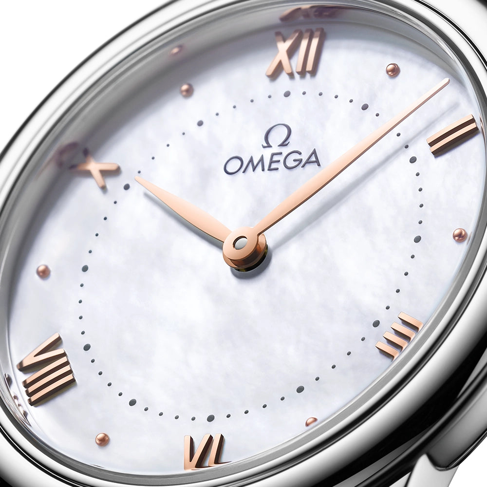 OMEGA De Ville Prestige 30mm White Mother of Pearl Dial Bracelet Watch - Berry's Jewellers