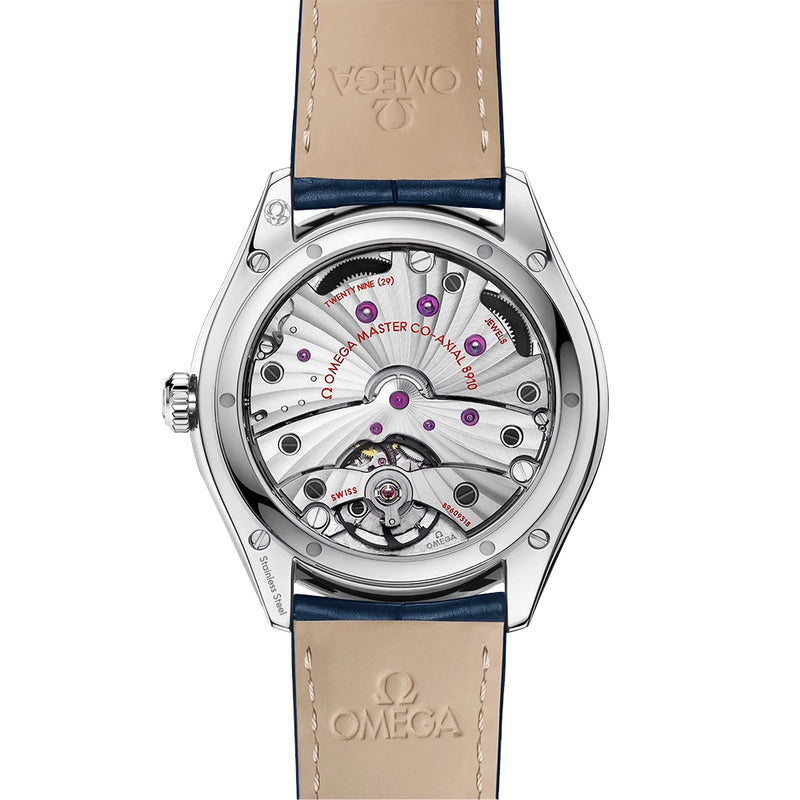 OMEGA De Ville Tresor 40mm Blue Silk Dial Diamond Set Strap Watch - Berry's Jewellers