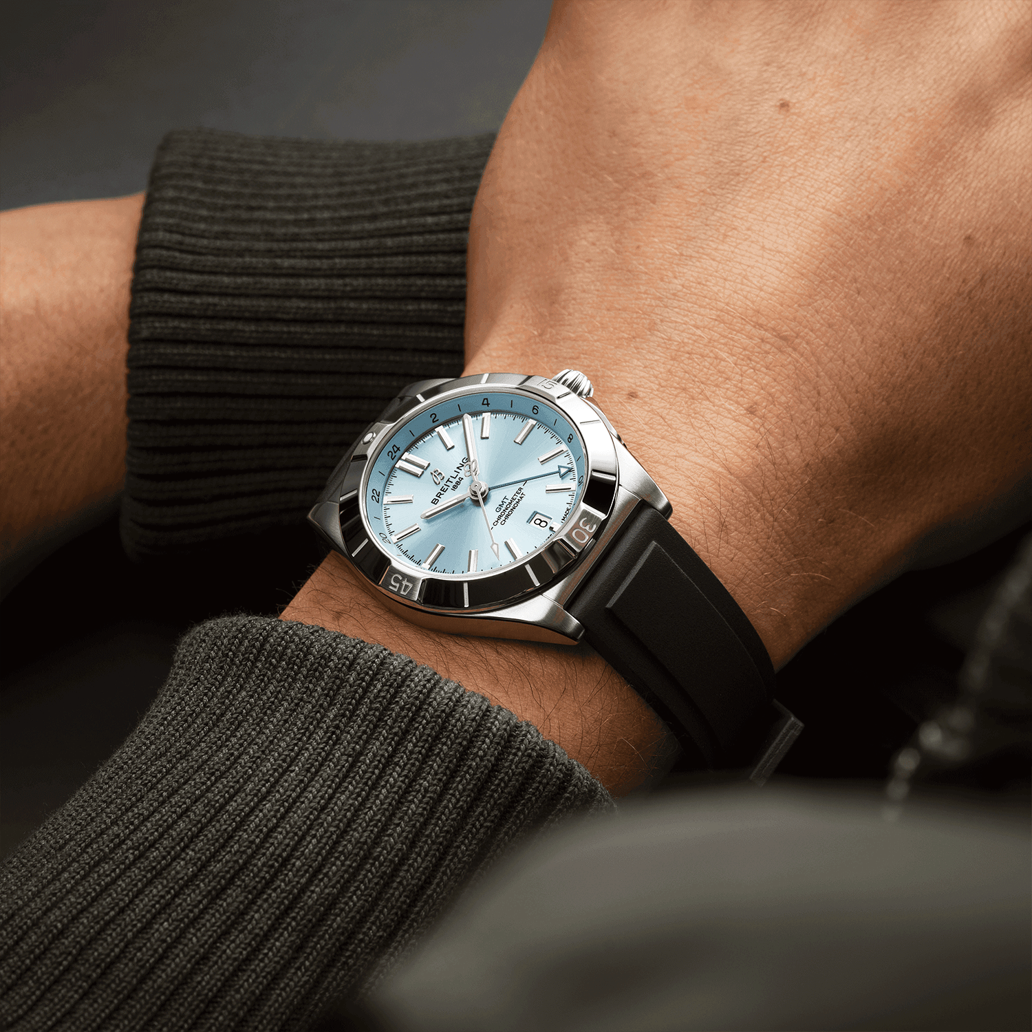Chronomat GMT Platinum 40mm Ice Blue Dial Men's Strap Watch