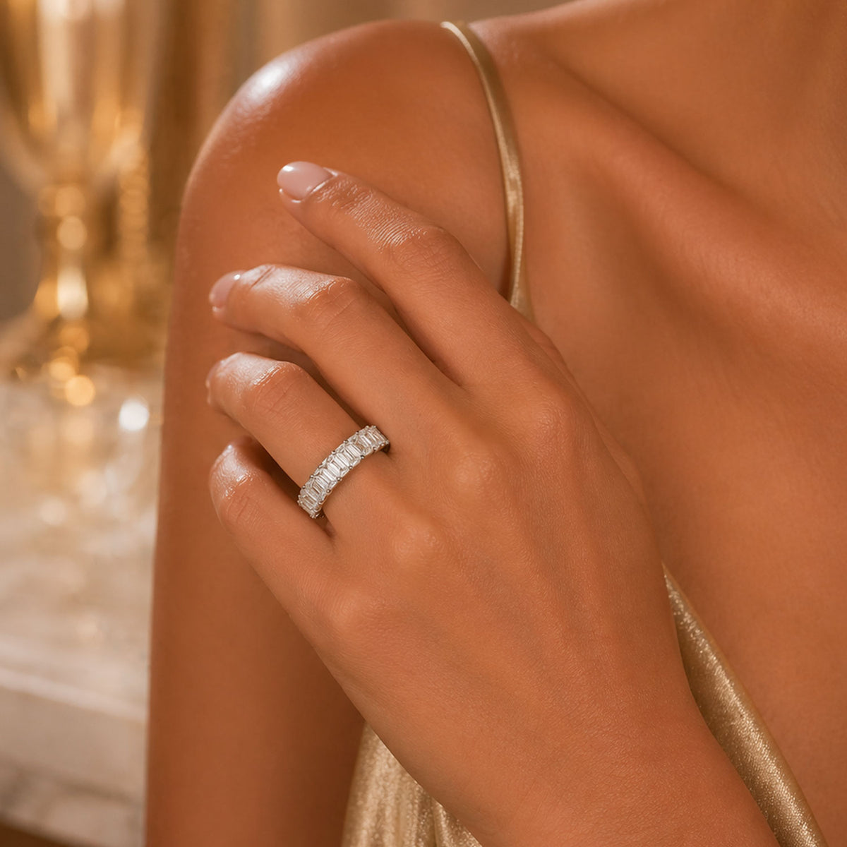 Berry's Platinum Emerald Cut Diamond Full Claw Set Eternity Ring - Berry's Jewellers