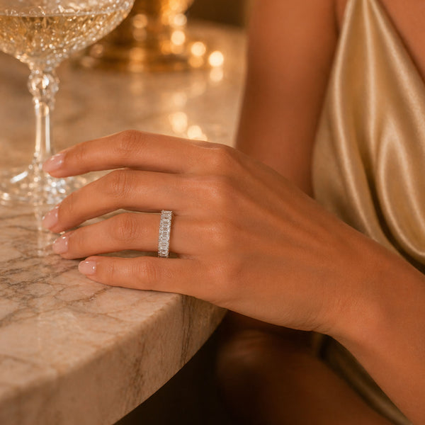 Berry's Platinum Emerald Cut Diamond Full Claw Set Eternity Ring - Berry's Jewellers