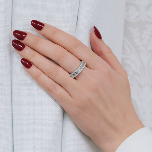 Berry's Platinum Emerald Cut Diamond Full Claw Set Eternity Ring - Berry's Jewellers