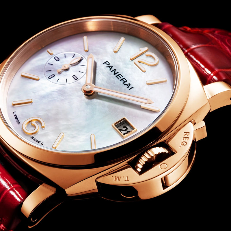 Panerai Luminor Due Goldtech Madreperla 38mm Automatic Red Strap Watch - Berry's Jewellers